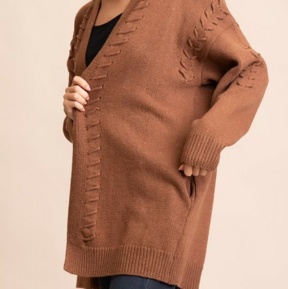 STITCH DETAILED KNIT CARDIGAN WITH POCKETS - Picture 4 of 10